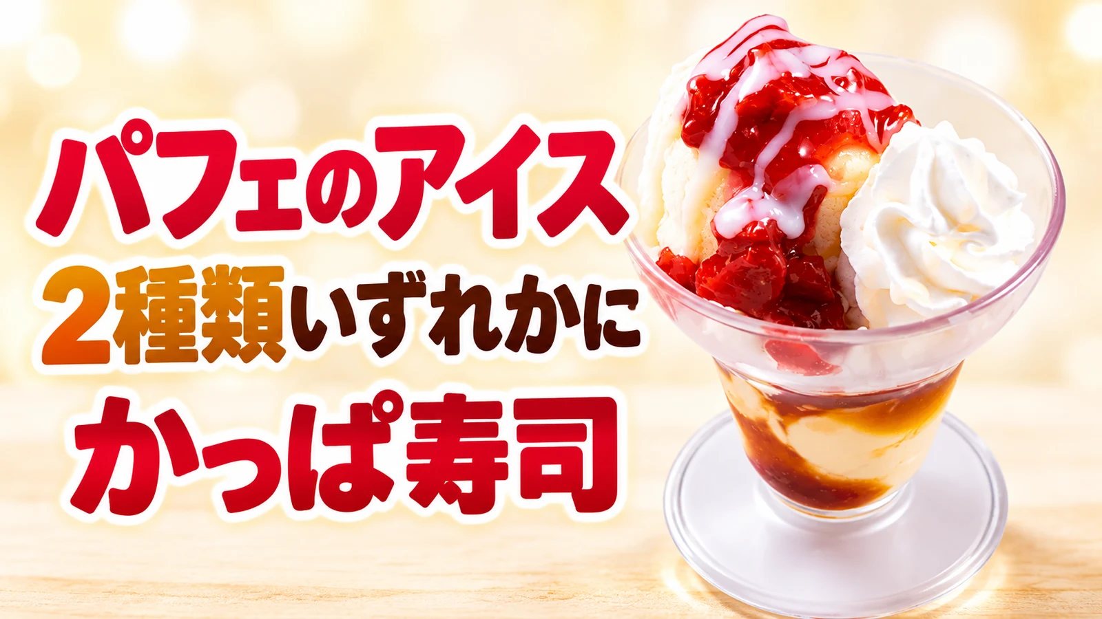 かっぱ寿司 いちごパフェ・紅茶ゼリーのアイスに案内追加 バニラかカスタード、種類は選択不可